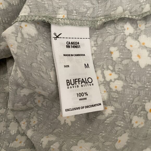 Buffalo David Bitton Blouse Women's Medium Green Floral V-Neck Short Sleeve Boho - Picture 8 of 8